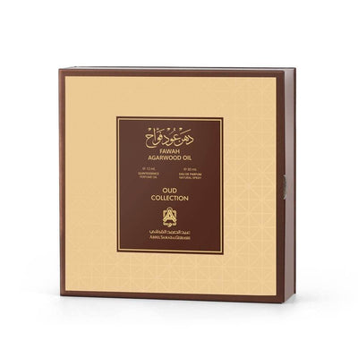 Dahn Al Fawah by ASQ – Premium aged agarwood oil set with a radiant, long-lasting aroma.