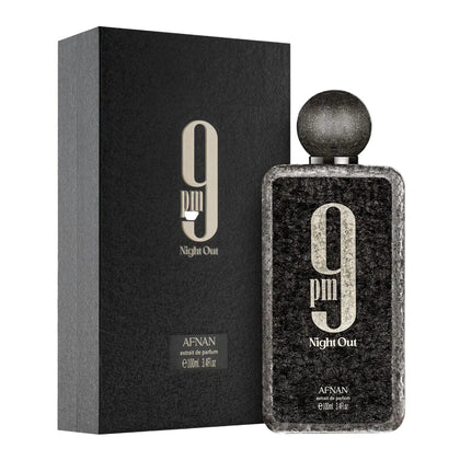 Afnan 9 PM Night Out perfume bottle and packaging