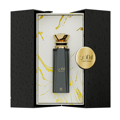 Ahmed Al Maghribi Laathani perfume bottle and packaging