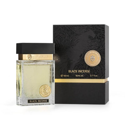 Black Incense 80ml perfume oil with notes of oud, saffron, and Taif rose