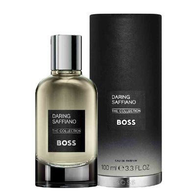 Hugo Boss Daring Saffiano perfume bottle and packaging 