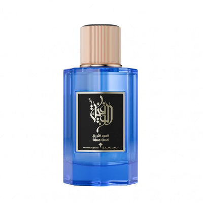Ibraheem Al Qurashi Blue Oud Eau De Parfum 100ml with a luxurious blend of oud, blue lilies, and amber for unisex wear.
