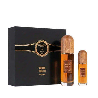 Ibraheem Al Qurashi Vintage Tobacco Gift Set - 100ml Bottle and 10ml Travel Spray