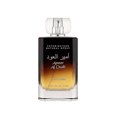 Perfume bottle labeled 'Ameer Al Oudh' on a white background