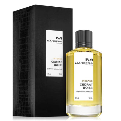 Mancera Intense Cedrat Boise  perfume bottle and packaging on a white background