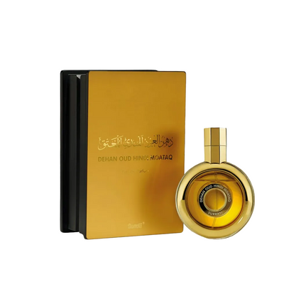 Surrati Dehan Oud Hindi Moataq EDP perfume bottle and box