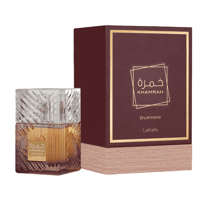 Lattafa Khamrah Dukhan Eau de Parfum 100ml bottle with box