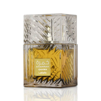 Lattafa Khamrah Qahwa Eau de Parfum perfume bottle – Unisex fragrance with coffee, vanilla, and warm spice notes