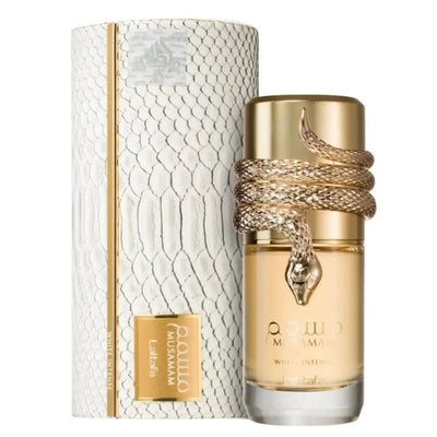 Lattafa Musamam White Intense Eau de Parfum bottle with box