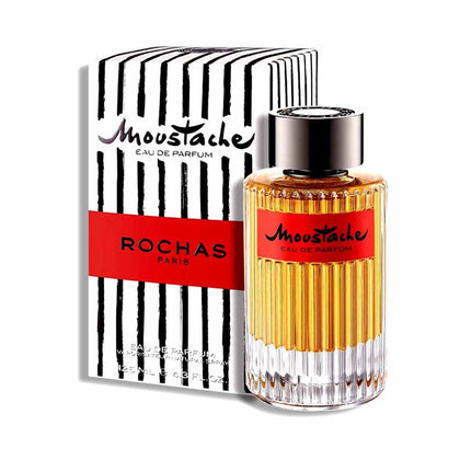 Rochas Moustache EDP – timeless masculine fragrance featuring cedar, Bulgarian rose, and a rich ambery base.